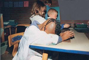 ‘Primary school boy, age 8, in a feeling exercise with clay and music.